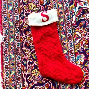 15 inch cabled sweater knit Christmas stocking embroidered S.